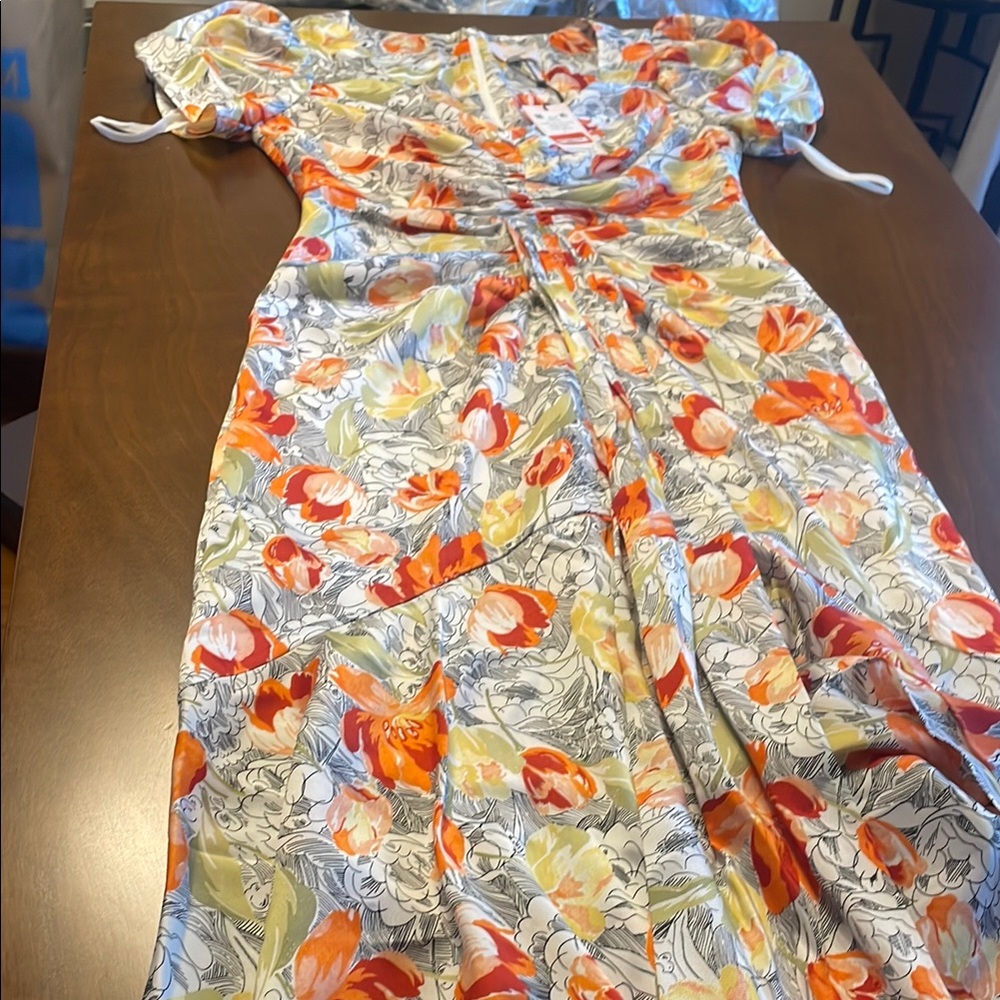 cinq a sept Floral Maxi Dress in Orange, Yellow, Green, Gray